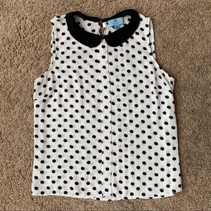 CeCe Printed Sleeveless Collared Shirt